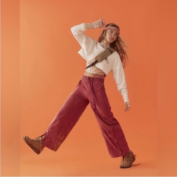 NWOT Free People Stadium Pants Wide Leg Athletic in Henna - Picture 4 of 12